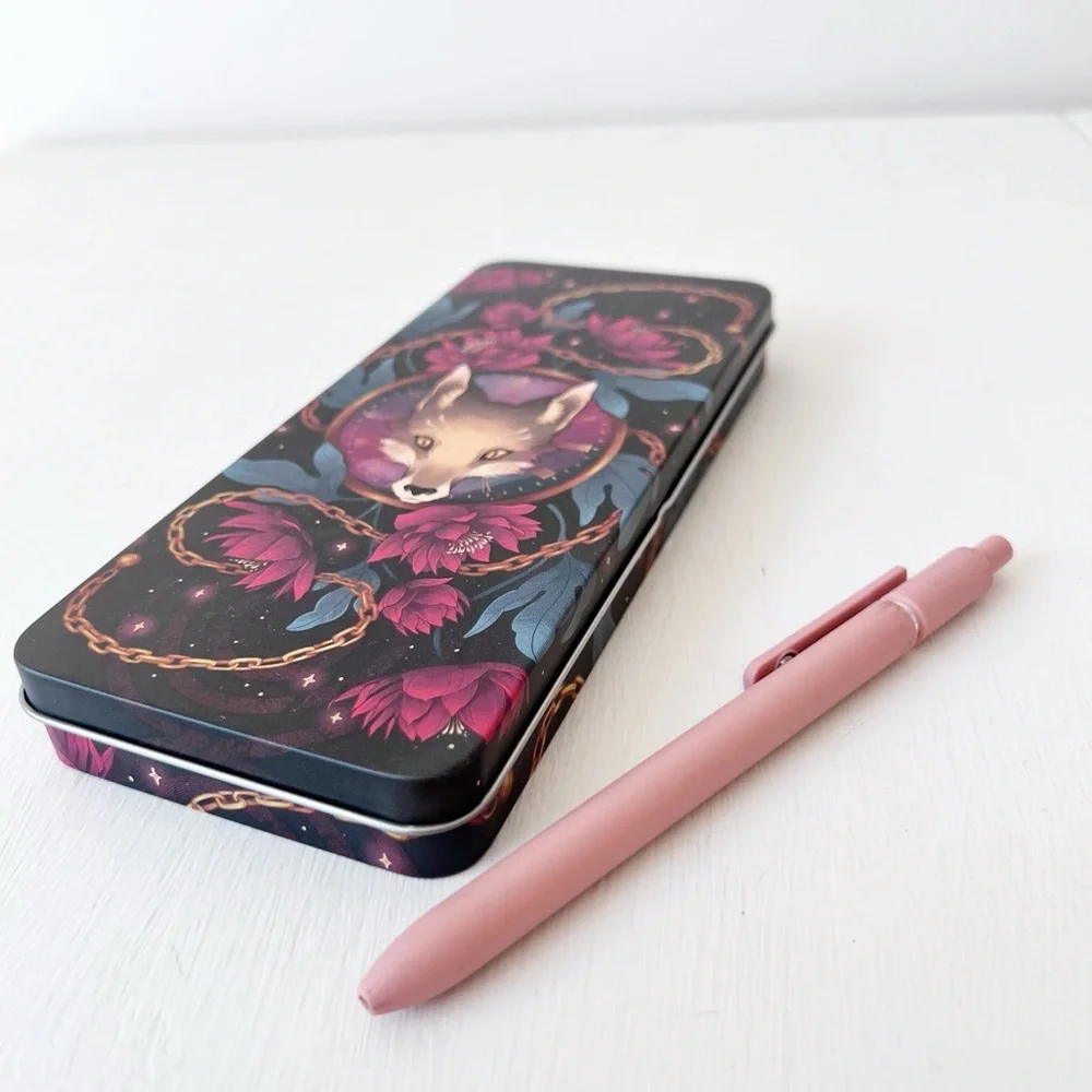 FairyLoot Only a Monster Pencil Tin Black Pink Fox Floral‎ Vanessa Len Bookish